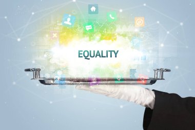 Waiter serving social networking concept