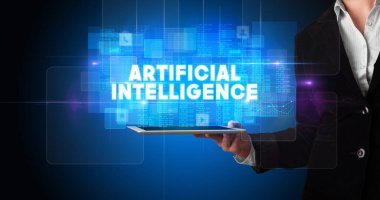 Tablet tutan kişi, teknoloji konsepti