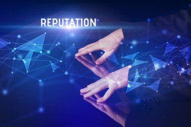 Businessman touching huge screen concept