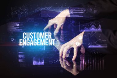 Businessman touching huge screen concept