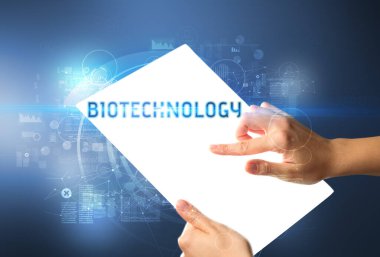 El işi fütüristik tablet, teknoloji konsepti.