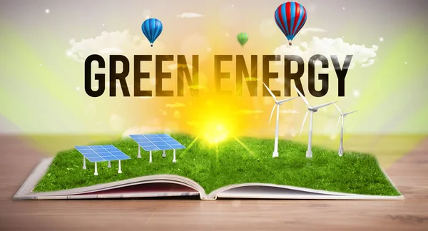 Open book, renewable energy concept — Stock Photo, Image