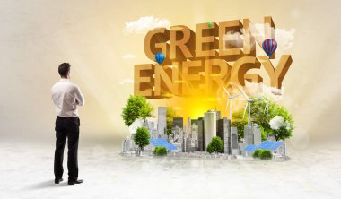 Bir iş adamının arka görüşü, çevre koruma kavramı