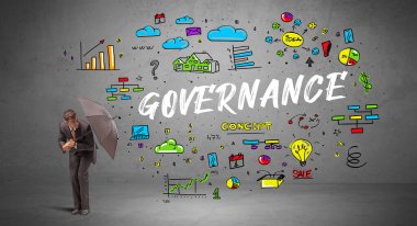 İş adamı şemsiye kavramının arkasına saklanıyor