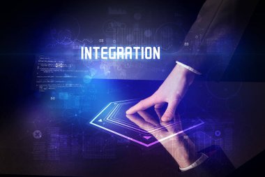 Hand touching digital table concept