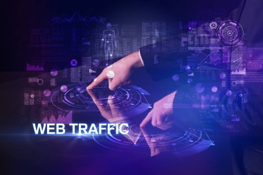 Businessman touching huge display concept