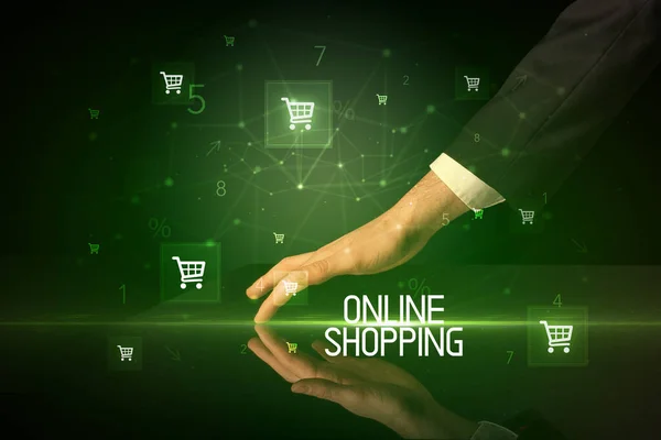 Online shopping concept met winkelwagentjes iconen — Stockfoto