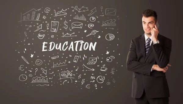 Businessman thinking with educational inscription concept — Stock Photo, Image