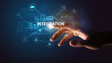 Hand touching cybersecurity button concept