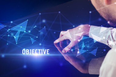 Businessman touching huge screen concept