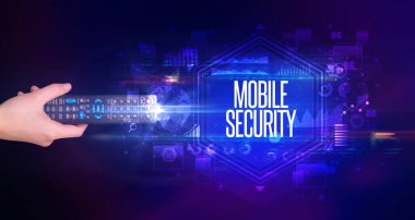 El ele tutuşan kablosuz çevre, siber güvenlik kavramı