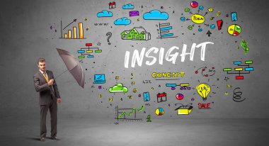 İş adamı şemsiye kavramının arkasına saklanıyor