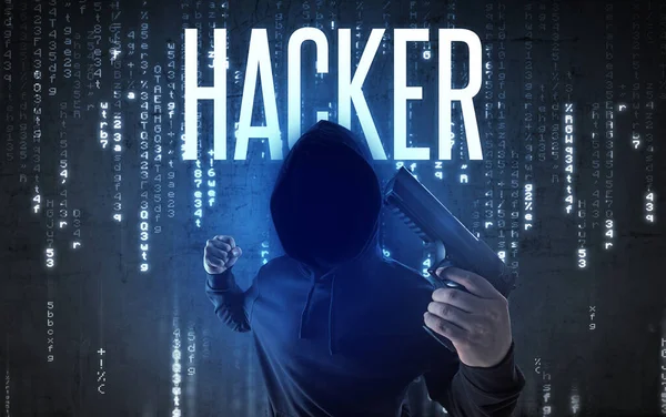 Faceless hacker with inscription concept — Stock Photo, Image