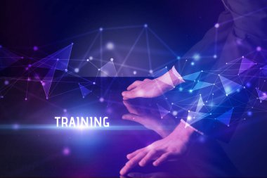 Businessman touching huge screen concept