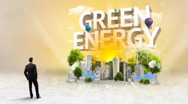 Bir iş adamının arka görüşü, çevre koruma kavramı