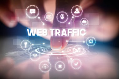 Web teknolojisi simgeleriyle tablete dokunmak