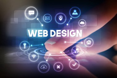 Web teknolojisi simgeleriyle tablete dokunmak