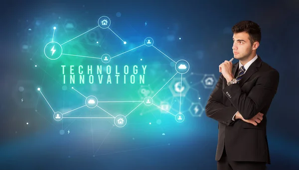 Businessman thinking about technology concept — Stock Photo, Image