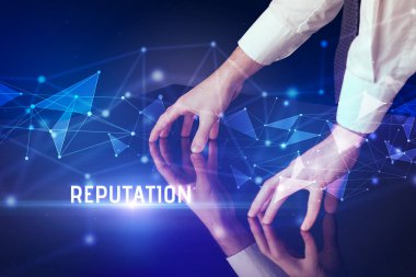 Businessman touching huge screen concept