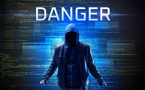 Faceless hacker on code background — Stock Photo, Image