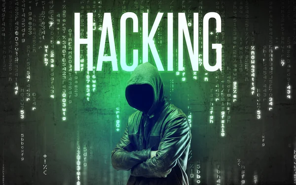 Faceless hacker with inscription concept — Stock Photo, Image