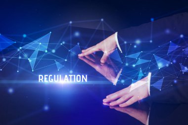 Businessman touching huge screen concept