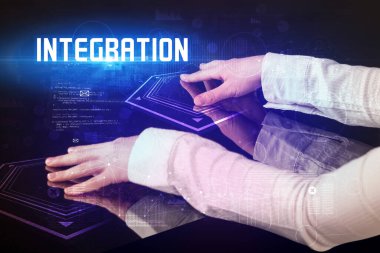 Hand touching digital table concept