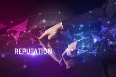 Businessman touching huge screen concept