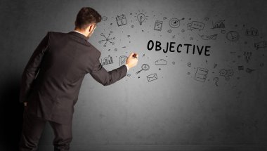 İş adamı yaratıcı bir fikir çiziyor.