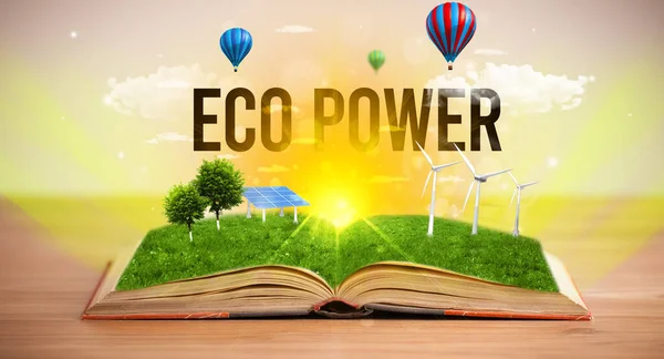 Livre ouvert, concept d'énergie renouvelable — Photo