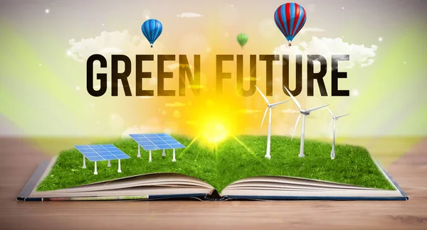 Open book, renewable energy concept — Stock Photo, Image