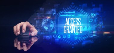 El ele tutuşan kablosuz çevre, siber güvenlik kavramı