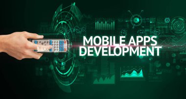 El ele tutuşan kablosuz çevre, modern teknoloji kavramı