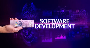 El ele tutuşan kablosuz çevre, modern teknoloji kavramı