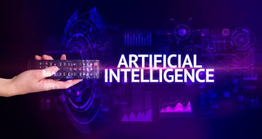 El ele tutuşan kablosuz çevre, modern teknoloji kavramı