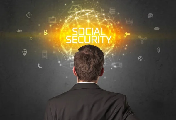 Rear view of a businessman, online security concept — Stock Photo, Image
