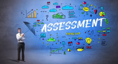 İş adamı şemsiye kavramının arkasına saklanıyor