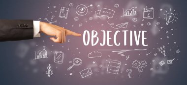 İşletme yazıtlarına işaret eden kırpılmış elin yakın çekimi