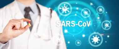 Doktor ilaç veriyor, virüs konsepti