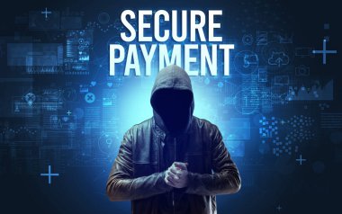 Çevrimiçi güvenlik kavramına sahip yüzsüz adam