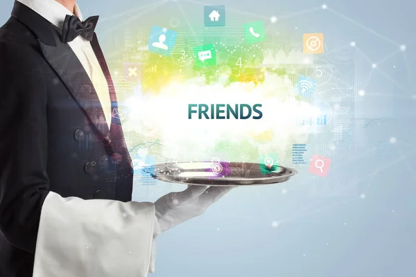 Waiter serving social networking concept — Stock Fotó