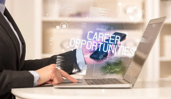 Side view of a business person working on laptop — Stock Photo, Image