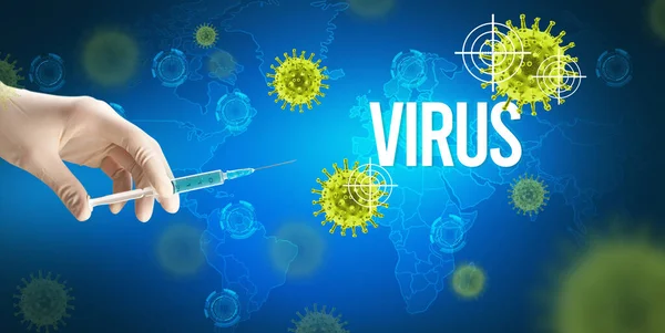 Doktorlar ellerinde şırınga olan beyaz bir eldiven veriyorlar.