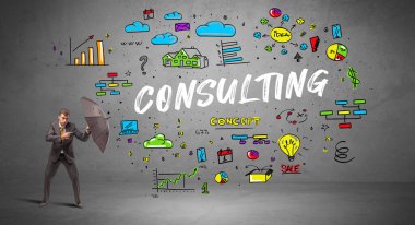 İş adamı şemsiye kavramının arkasına saklanıyor