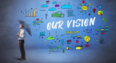 İş adamı şemsiye kavramının arkasına saklanıyor