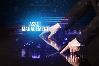 Businessman touching huge screen concept