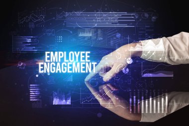 Businessman touching huge screen concept