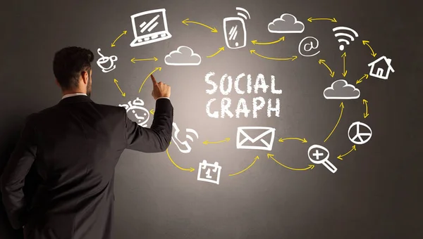 Empresário desenho ícones de mídia social — Fotografia de Stock