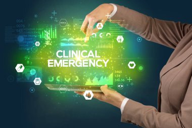 Tıbbi yazıyla dokunmatik ekranın yakın plan görüntüsü