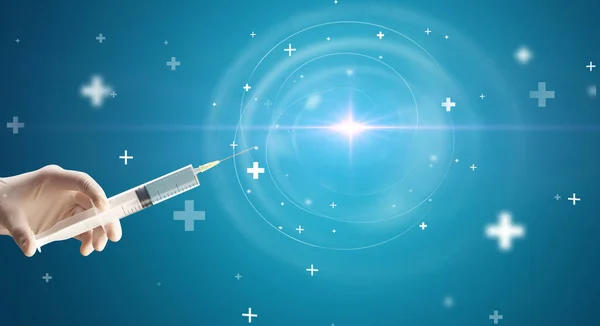 Agulha de seringa com vacina contra o vírus — Fotografia de Stock